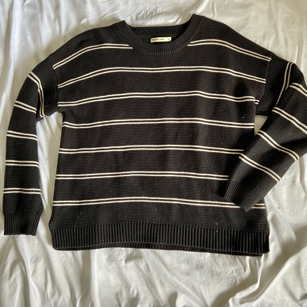 Marine Leyte black crew sweater with white stripes